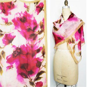 Vince Camuto Womens Fuchsia Pink White Floral 100% Silk Scarf Wrap